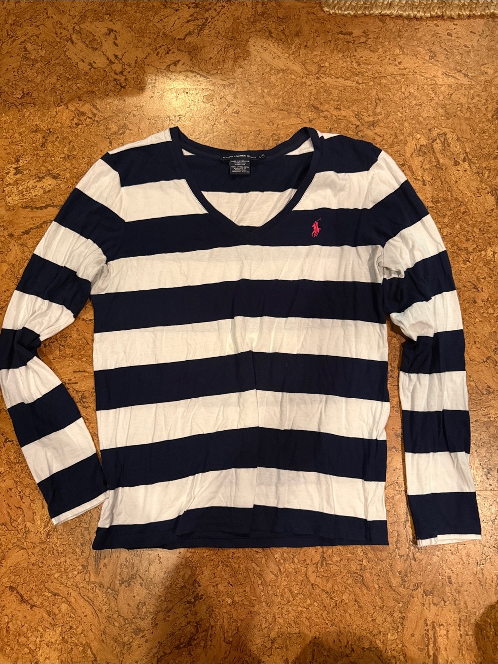 Ralph Lauren Navy & White Striped Long Sleeve Tee